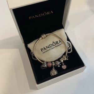 PANDORA CHARM BRACELET & 6 CHARMS ($300+ VALUE)